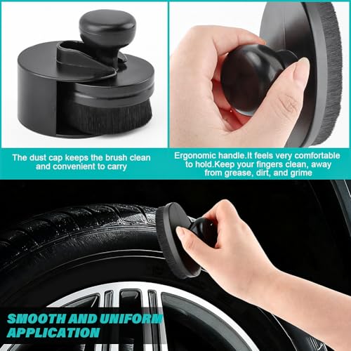 2 Pack Car Tire Shine Applicator, Vegan Tire Shine Applicator with Curved Brush Head Portable Car Tire Brush with Seal Cover Design for Vehicles Tire Shine Polish Wax and Car Wash