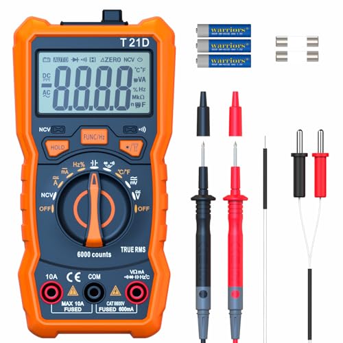 Auto-Ranging Digital Multimeter, TRMS 6000 Counts AC DC Voltmeter Ohm Volt Amp Meter, Electrical Multimeter Tester with NCV, Measure Capacitance Current Resistance Temp Continuity Diode Duty Cycle - style: up to 600V/10A