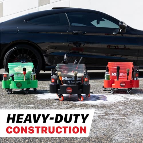 Maxshine Universal Rolling Bucket Dolly – Black Heavy-Duty Polypropylene Car Wash Bucket Cart with 5 Swivel Wheels, 5 Bottle & Brush Holders – Spill-Free Auto Detailing Storage & Garage Organization - color: Bucket Dolly (Black)