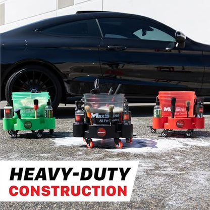 Maxshine Universal Rolling Bucket Dolly (Green) – Heavy-Duty, 5 Wheels with 2 Locks, Tool Organizer – 360° Mobility for Car Wash Supplies & Auto Detailing Organization - color: Bucket Dolly (Green)