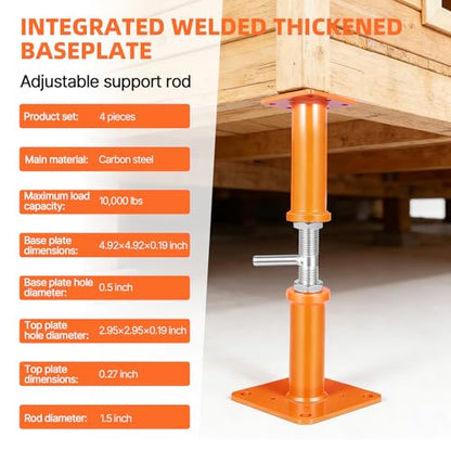 4PCS House Jacks for Leveling Crawlspace 17''-31''Adjustable Floor Support | for Stabilizing Stairs, Decks, Crawlspaces, Uneven Floors,10000 lbs Load Capacity Orange - size: 17''-31''