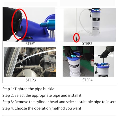 Pneumatic/Manual Fluid Extractor, 1.72 Gallon (6.5L) Oil Extractor Pump with Extended Oil Suction Hose and A Brake Bleeding Hose for Automotive Fluids Vacuum Evacuation