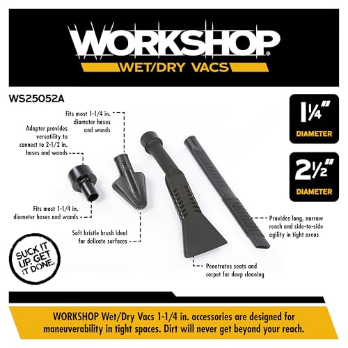 WORKSHOP Wet/Dry Vacs WS25052A 2-1/2-in. Car Cleaning Vacuum Attachment Kit | Revamp Your Car Cleaning Routine, For WORKSHOP Shop Vacuum Cleaners, Fits 2-1/2-inch Extension Wands and Hoses