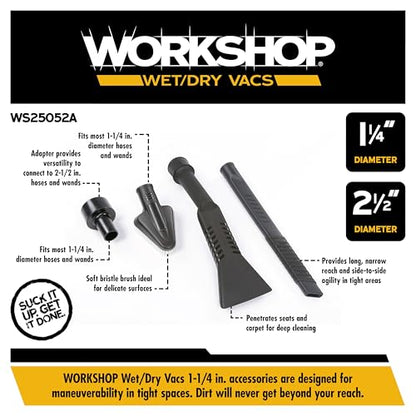 WORKSHOP Wet/Dry Vacs WS25052A 2-1/2-in. Car Cleaning Vacuum Attachment Kit | Revamp Your Car Cleaning Routine, For WORKSHOP Shop Vacuum Cleaners, Fits 2-1/2-inch Extension Wands and Hoses