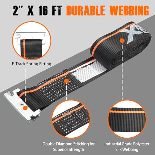 XSTRAP STANDARD 4 Pack E-Track Ratchet Straps 2" x16' Black Tie Down Straps | 4,400 LBS Break Strength Heavy Duty Wheel Tie-Downs for Moving, Truck, Trailers, Motorcycles, Kayaks, Car Roof, Vans - size: Black-4PK-16FT