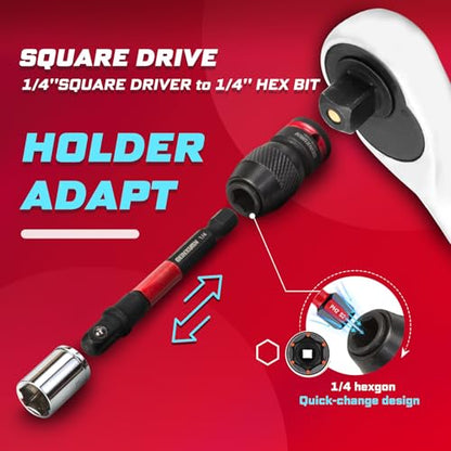Geinxurn 42Pcs Impact Screwdriver Set,Impact Screwdriver Bit Set Phillips/Hex/Torx/Square/Slotted Insert Power Bits Tips,Impact Nut Driver,Bit Holder and Screwdriver Handle with Red Storage Box Case