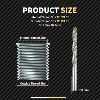 M10x1.25x16.2MM Thread Repair Kit with Insert HSS Drill, Tap, Counterbore, Installation Driver, Metric, 10PCS Stainless Steel Insert M10x1.25x16.2MM