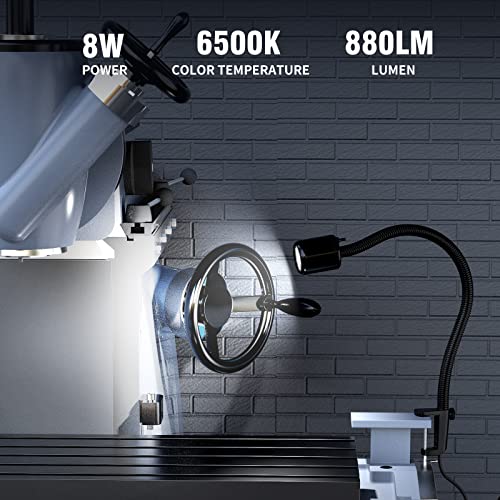 Led Machine Light,Lathe Light Flexible IP66 Waterproof 800 Lumens 110V-220V with Horse Mouth Clamp Base for Lathe Machine,Workbench, Industrial Lighting - size: 8W Work Light + Clamp
