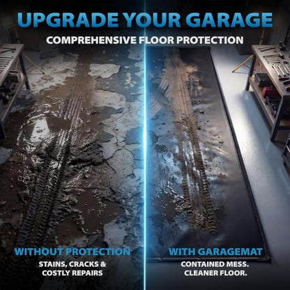 8'6" x 20' Garage Floor Mat, 610GSM PVC Containment Mat for Cars | Heavy-Duty, 1.2in Raised Edges, Waterproof Garage Protection, Non-Slip Design, Easy Hose Clean, Kit with Squeegee - size: 8'7"x20'