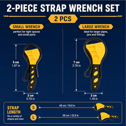 2 Pcs Adjustable Rubber Strap Wrench,Oil Filter Wrench And Jar Opener | 6" & 8" Multi-Purpose Grip Tool For Jar, Filter,Light Diy Tasks & Pipe Tasks