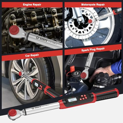 VANPO Digital Torque Wrench 1/2-Inch Drive 5-99.5 ft-lbs./6.8-135Nm, Electronic Torque Wrench with Preset Value, Buzzer and LED Notification, ±2% Accuracy for Moto, Car - size: 5-99.5 ft-lbs./6.8-135Nm