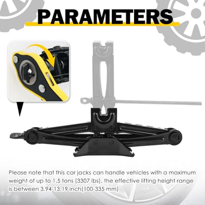 Scissor Jack for Car,1.5T 3307lbs Capacity Scissor Car Jack Kit Lifting Range of 3.94-13.19",Compact Tire Jacks Kit for Cars as Tire Changing Kits with Ratchet Wrench