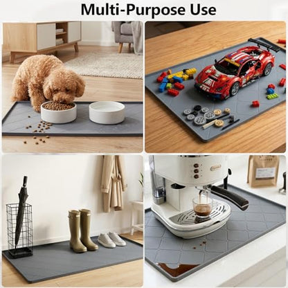Oil Drip Pan for Under Car 34" x 22", Silicone Oil Spill Mat with 5 Absorbent Pads, Garage Drip Tray with 0.7" Raised Edge, Waterproof Non-Slip Floor Protector, Gray