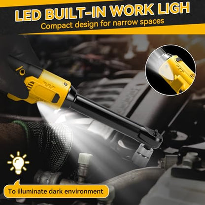 3/8" Cordless Ratchet Wrench for Dewalt 20V Battery, 60 Ft-lbs(81 N.m) Electric Ratchet Set with Extended Head, Variable Speed, 3/8" to 1/4" Adapter, LED Light, 8 Socket Set (No Battery)