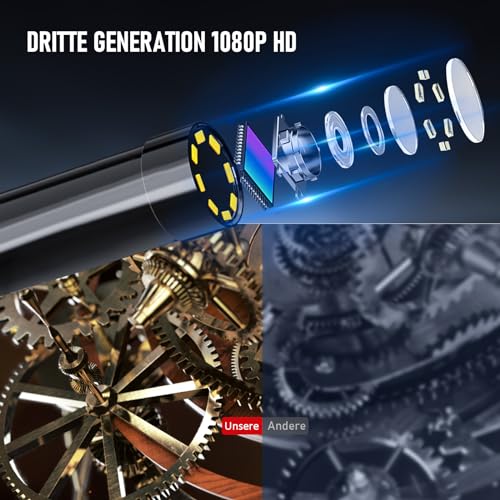 Daxiongmao Borescope Camera, 1080P HD IP67 Waterproof Endoscope with LED Light, Flexible Snake Camera for Automotive Engine, Pipe, Wall & Vent Inspection - size: 2.3" P100 Borescope
