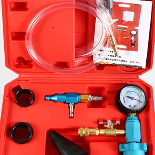 Coolant Vacuum Refill Set Multipurpose Coolant Fill Gadgets Coolant Pressure Tester with Adapter Hoses for Vehicle, Red Storage Case