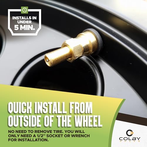 Colby Valve Permanent Valve Stem Replacement Kit | Heavy Duty Metal Emergency Valve Stems for Tubeless Tires | Quick Install from Outside of the Wheel | Made in USA from Quality 360 Brass Components - size: Standard