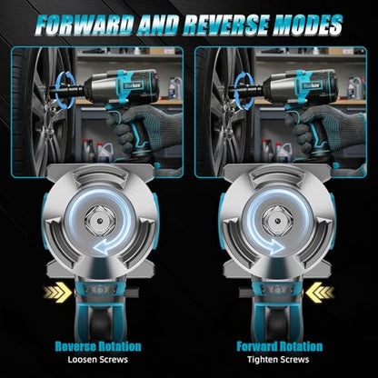 Bluebow Cordless Impact Wrench, 960 ft-lbs (1300 N·m) Brushless Impact Wrench with 2x4.0Ah Battery, 1/2" 3-Speed Modes Impact Gun with 4 Sockets for Pickup, Truck, Home Car