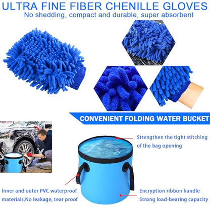 Car Wash Kit with Foam Gun, Bucket and Cleaning Tool, Car Washing Kit | Includes Wash Mitt Tire Brush Sponge Towels Brush Car Cleaning Kit for Interior and Exterior Cleaning, Home or Travel Use - size: XXL-26