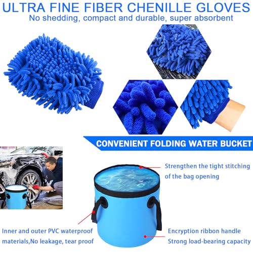 Car Wash Kit with Foam Gun, Bucket and Cleaning Tool, Car Washing Kit | Includes Wash Mitt Tire Brush Sponge Towels Brush Car Cleaning Kit for Interior and Exterior Cleaning, Home or Travel Use - size: XXL-26