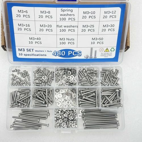 Button Head/Hex Socket/Phillips Flat Head Screws Assortment - Furniture, Auto, Home Repair Fastener Kit (480 PCS M3 Semi-Circular Hexagon Screws Set) - color: 480 PCS M3 Semi-Circular Hexagon Screws Set