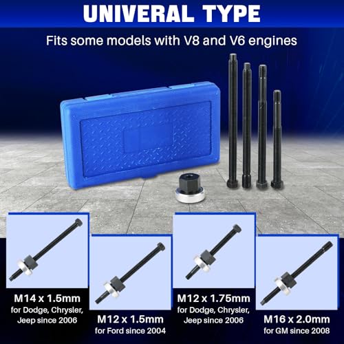 DASBET Long Reach Crank Pulley Underdrive Pulley Damper Installation Tool | 5PCS Harmonic Balancer Installer Set for Ford GM Dodge V8 V6 Engines Long Reach Pulley & Damper Installation