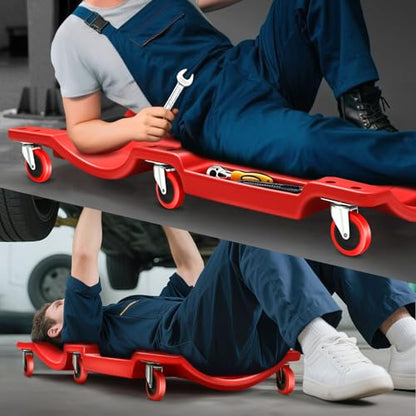 DNA MOTORING 36" L X 17" W x 4.25" H Vehicle Repair Low Profile Automotive Creeper w/Padded Headrest, Red, TOOLS-00201 - color: Red Wheel 36 Inches, size: 36 Inches