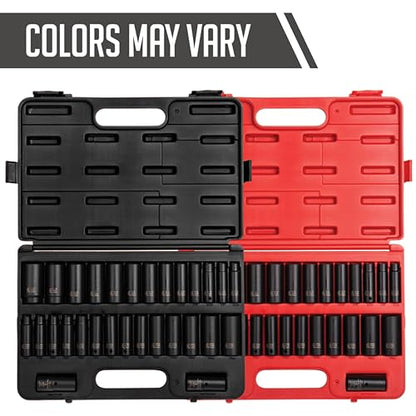 SUNEX TOOLS 5153DD, 1/2 Inch Drive Master Impact Socket Set, Double Deep, 29-Piece, SAE/Metric, 7/16"-1-1/4", 10mm-27mm, Cr-Mo Steel, Radius Corner Design, Dual Size Markings, Heavy Duty Storage Case