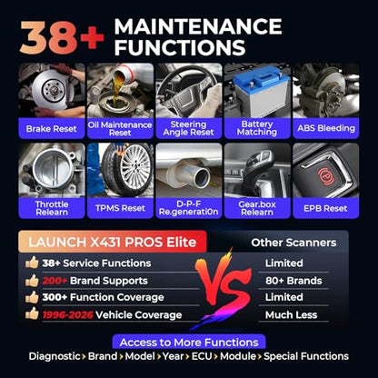 Launch X431 PROS Elite [2026 New Model] Fully Functional Bidirectional Scan Tool, CANFD&DOIP, ECU Coding, VAG Guided Function, FCA SGW Cars, 38+ Resets, FCA AutoAuth, Full System Scanner for All Cars