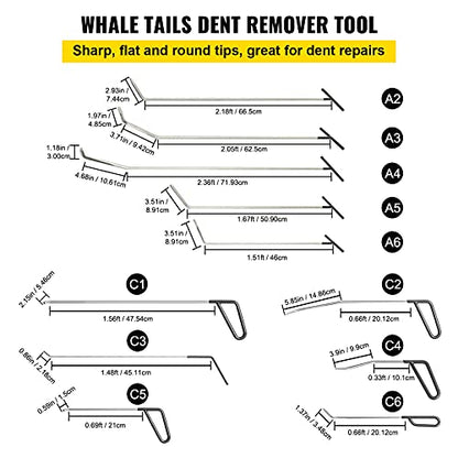VEVOR Rods Dent Removal Kit, 21 Pcs Paintless Dent Repair Rods, Stainless Steel Dent Rods, Whale Tail Dent Repair Tools, Professional Hail Dent Removal Tool For Minor Dents, Door Dings And Hail Damage - style: 21 Pcs with 21 Rods