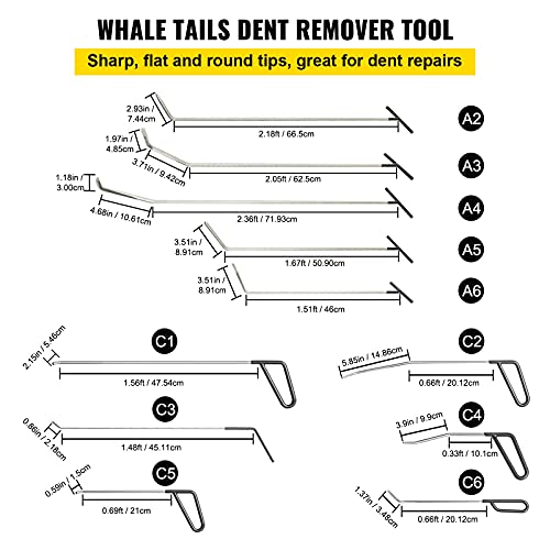 VEVOR Rods Dent Removal Kit, 21 Pcs Paintless Dent Repair Rods, Stainless Steel Dent Rods, Whale Tail Dent Repair Tools, Professional Hail Dent Removal Tool For Minor Dents, Door Dings And Hail Damage - style: 21 Pcs with 21 Rods