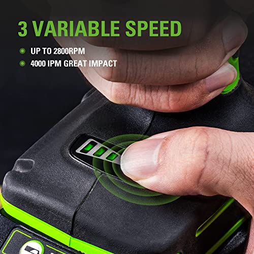 Greenworks 24V Brushless 1/2" Cordless Impact Wrench (3 Speed / 300 ft.-lbs. / LED Light), 4.0Ah Battery and Compact Charger Included - size: 300 ft.-lbs., style: w/4Ah Battery