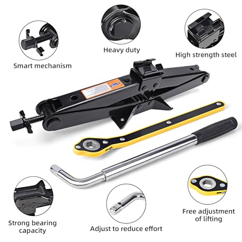 Scissor Car Jack 2 Ton Heavy Duty Portable Emergency Univeral Jack Kit with Hand Crank,Lug Wrench & Sockets,Compact Steel Frame Jacks for Car SUV Roadside Tire Change Tool