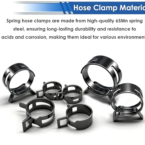 smseace 75Pcs Spring Band Hose Clamp 19 21 23 24 25 26 27 28 30 32 34 36 38mm Constant Tension Hose Clamp With Plier used for Fuel Line，Vacuum Hose，Air Hose Spring Hose Clamp Kit - size: 19-38mm 75pcs