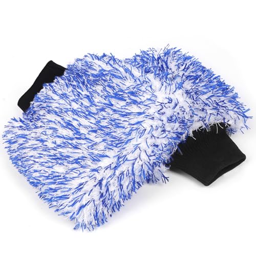 MIKKUPPA Microfiber Car Wash Mitt, Blue, 2 Pack, 11" x 8" | Double-Sided Ultra Absorbent Scratch Free Premium Blend Glove for Car Washing Home Cleaning - color: Blue