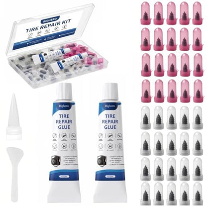 Bighero 40PCS Tire Repair Rubber Nails Kit – 2026 Upgraded Screw in Tire Plugs with Sealant Glue for Car Motorcycle Truck Tractor SUV, Self-Service Flat Tire Puncture Repair