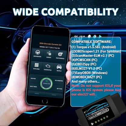 Obd2 Bluetooth ELM327 v1.4 Scanner with PIC18F25K80 Original Chip | ELM327 Car Code Reader Compatible for 1996+ Vehicles,Works with Torque App in Android,Windows and Symbian System(NOT iOS) - style: ELM327 Buletooth