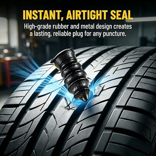 102 PCS Tire Repair Rubber Nails with Screwdriver & Case, Vacuum Tire Repair Kits Spiral Rubber Screws, Fast Self-Service Tool for Car, Truck, Motorcycle, Tractor Tire Puncture Repair (Black)