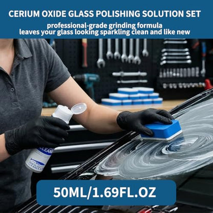 Glass Polish kit,1.69 Fl Oz cerium oxide glass polish compound with polishing brush,glass scratch remove,Oil Film Cleaner,Glass Cleaner, Removes Stains and Water Spots, for Cars Glass and Mirror - size: 1.69 Fl Oz (Pack of 1)