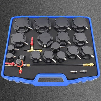 19PCS Turbo System Leakage Tester Kit, Turbo Boost Leak Tester with 8 Pairs of Stepped Adapters (1-1/4'' to 4-1/4'') Air Pressure Gauge Cooling System Radiators Intercoolers Hose Leaks Test - size: 19pcs