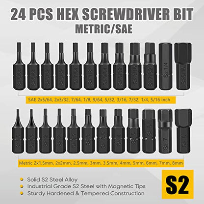 49-Pack Screwdriver Bit Set, Hex Head Drill Bit Set, Torx Square Slotted Phillips Bit Set with 1/4" Bit Holder, 1/4 Hex Shank, S2 Steel, 1"Long