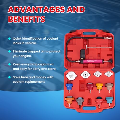MOCA 14-Piece Aluminum Radiator Pressure Tester Tool Kit, Vacuum Pressure Cooling System Coolant Pressure Leak Detector with Hand Pump and Adapters for Automotive Vehicles - size: 14 PCS