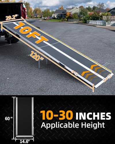 VNN Portable Wheelchair Ramp 10FT, Seamless Non-Slip Aluminum Ramps for Wheelchairs for Home, Wheelchair Ramps for Home Steps, Aluminum Loading Dock Plates, Black - size: 10FT (Usable height 10-30 inch)