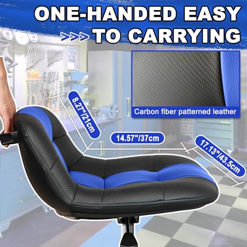 Rolling Stool with Wheels, Adjustable Height Pneumatic Garage Work Mechanic Stool Seat with Backrest, 400 LBS Capacity 360° Swivel Mechanic Crepper Chair with Tool Tray Storage, Blue - color: Carbon Fiber Blue
