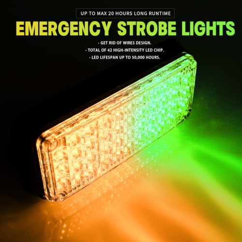 Amber/Green Magnetic Flashing Strobe Light/w Controller, Battery Operated Rechargeable LED Safety Beacon Lights, Portable Emergency Warning Light Bar for Vehicles, Trucks, Car 2-Pcs - color: 2pcs Amber/Green
