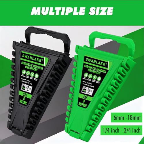 2-Piece Magnetic Wrench Organizer, Metric & SAE Portable Plastic Wrench Holder, 24-Slot Total, Foldable Carrying Handle for Wall-Mounted, Easy-Open Lock Cover, Wrenches Storage Rack Tool for Tool Box - style: 24-Slot with Cover