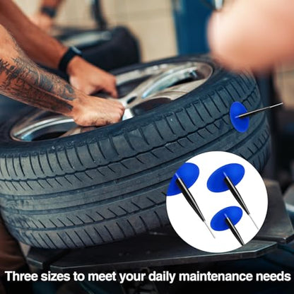 24 Pcs Tire Plug Patch Kit Automotive Tyre Repair Plug Patch Mushroom Nail 0.14' x 1.42', 0.22' x 1.82', 0.3' x 2.37' Wrapped Stems (8pcs Each) for Car Motorcycle Truck Bus, Agricultural Tyres