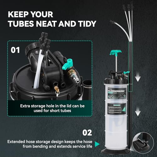 Poafamx 7.5L Oil Extractor Pump Pneumatic/Manual, 2 Gallon Fluid Extractor | Oil Vacuum Change Pump with 5 Tubes and Extended Storage Units for Automotive, Truck, Boats Oil Change - size: 2 Gallon