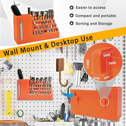 Gale Force S 50-Slot drill bit Organizer, Ideal for Garage and Workshop - Holds Impact and 1/4" Hex Bit, Hex Keys, and other tools. Wall and Workbench Mountable.