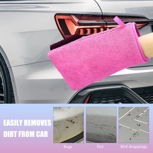 2 PCS Clay Mitt, Scratch-Free Microfiber Clay Towel Mitt for Car Detailing & Polishing, Auto Detailing Bar Glove Washing Mitts for Paint Glass Wheels, Car Accessories (Purple)